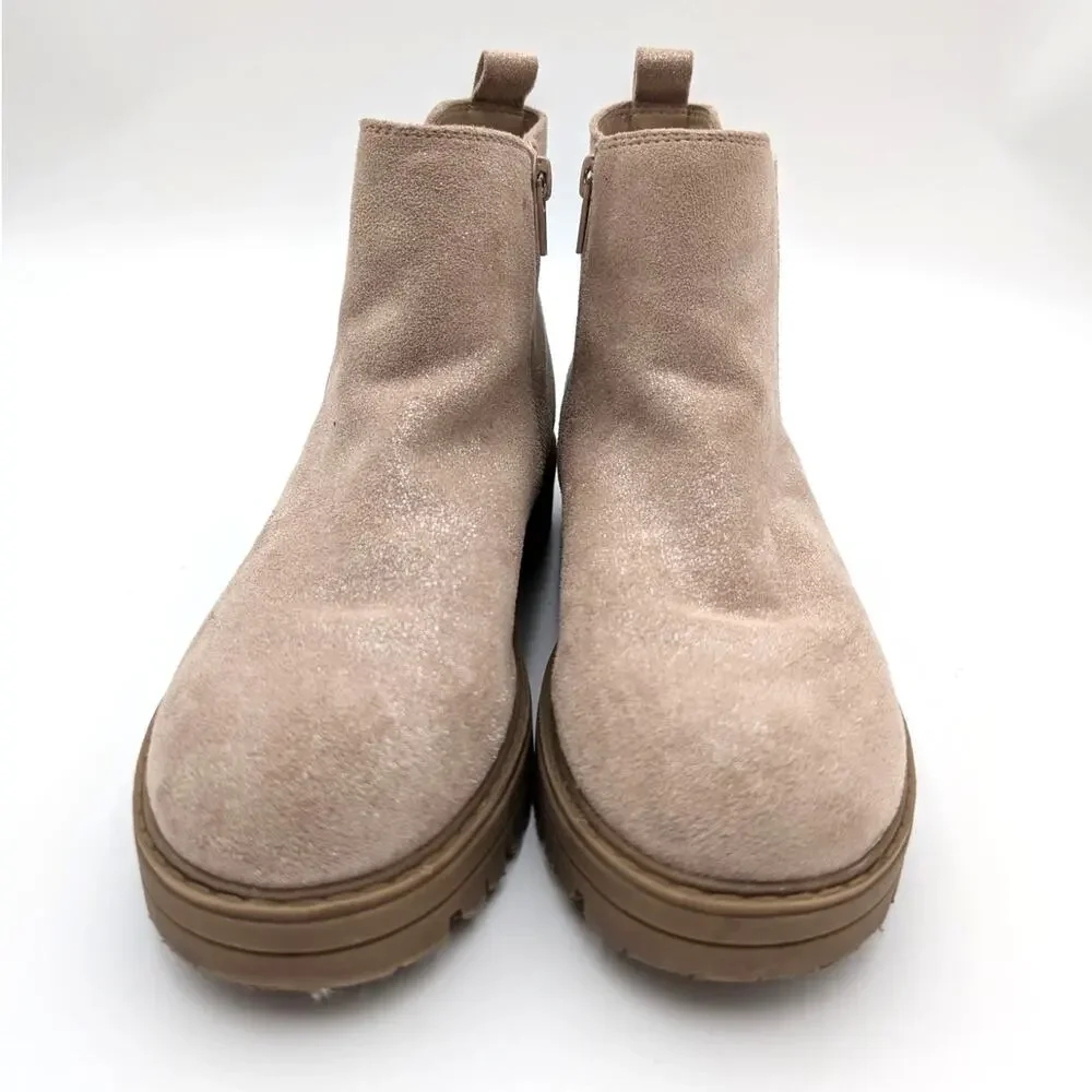 Nordstrom Raissa Girls Ankle Boots Shimmer Glitter Side Zip Tan Size US3M EU18